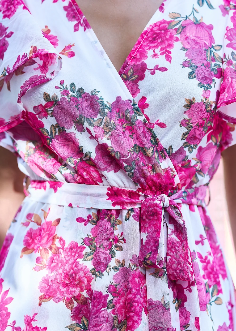 Yumi Ivory Floral Wrap Dress With Dipped Hem - 16 Image 3