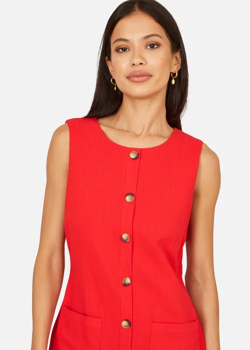 Yumi Red Viscose Button Detail Shift Dress - 16 Image 3