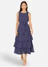 Yumi Navy Spot Tiered Midi Dress - 12 Image 1