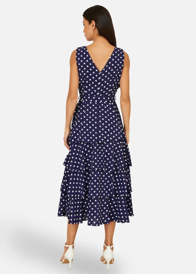Yumi Navy Spot Tiered Midi Dress