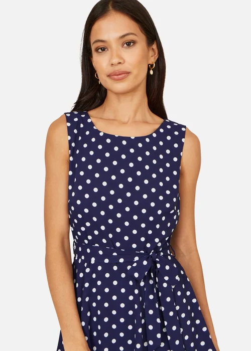 Yumi Navy Spot Tiered Midi Dress - 12 Image 3