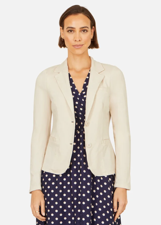 Yumi Beige Stretch Cotton Blazer