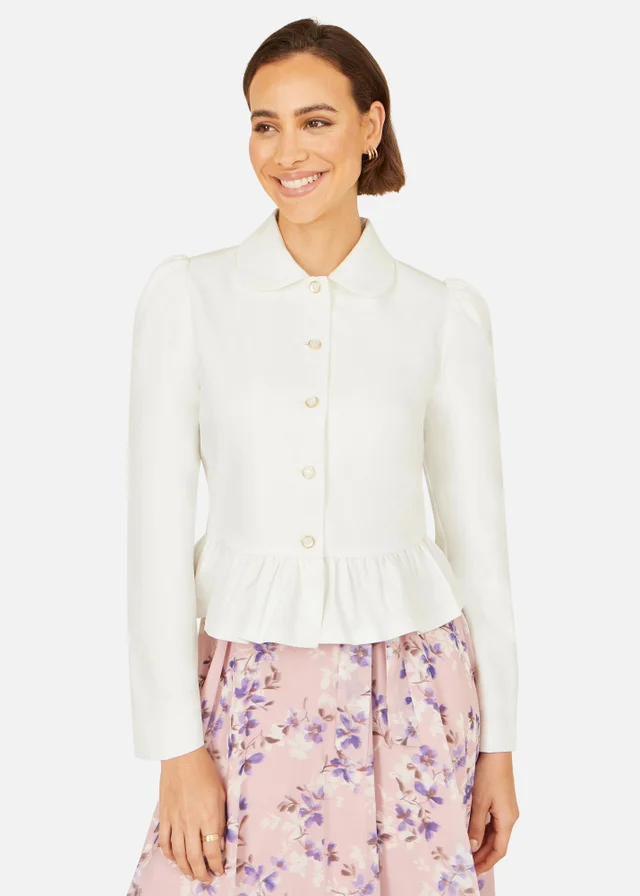 Yumi White Peplum Fitted Jacket
