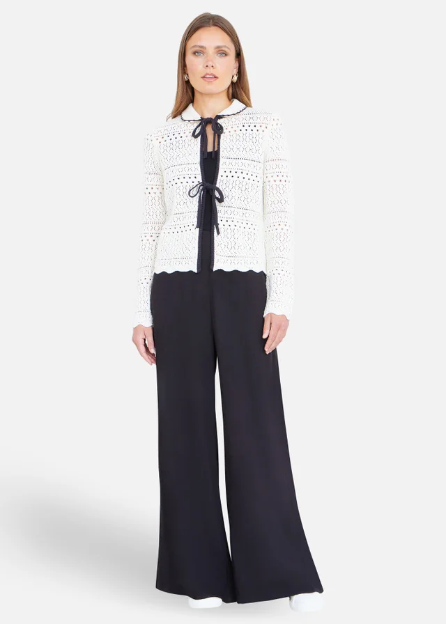 Yumi Ivory Crochet Knitted Cardigan With Peter Pan Collar