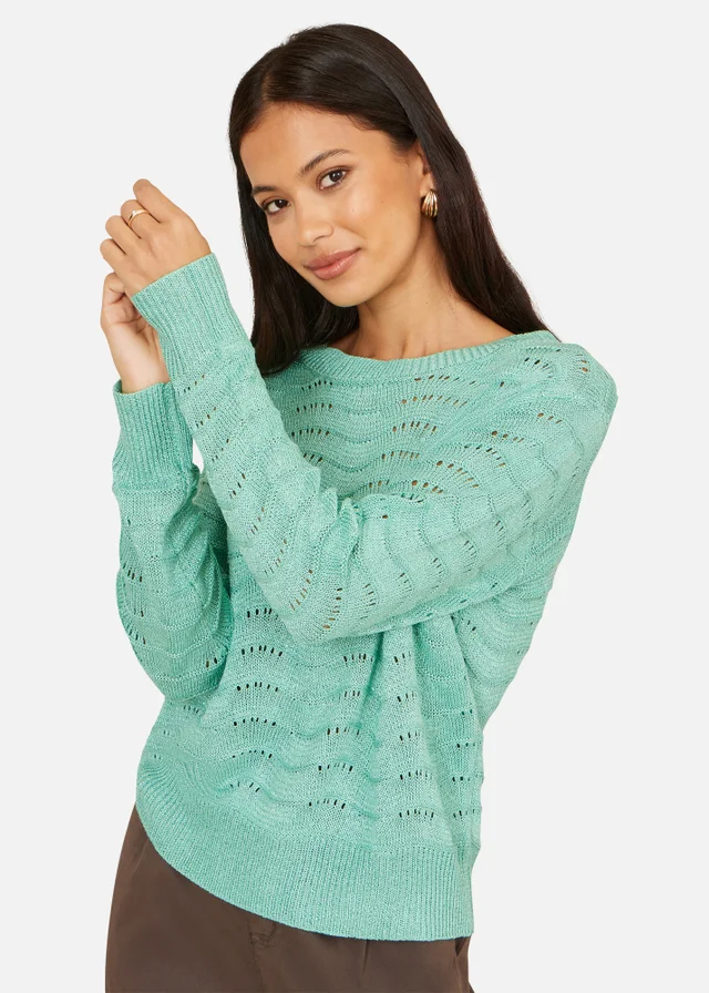 Yumi Aqua Wave Metallic Thread Relaxed Jumper