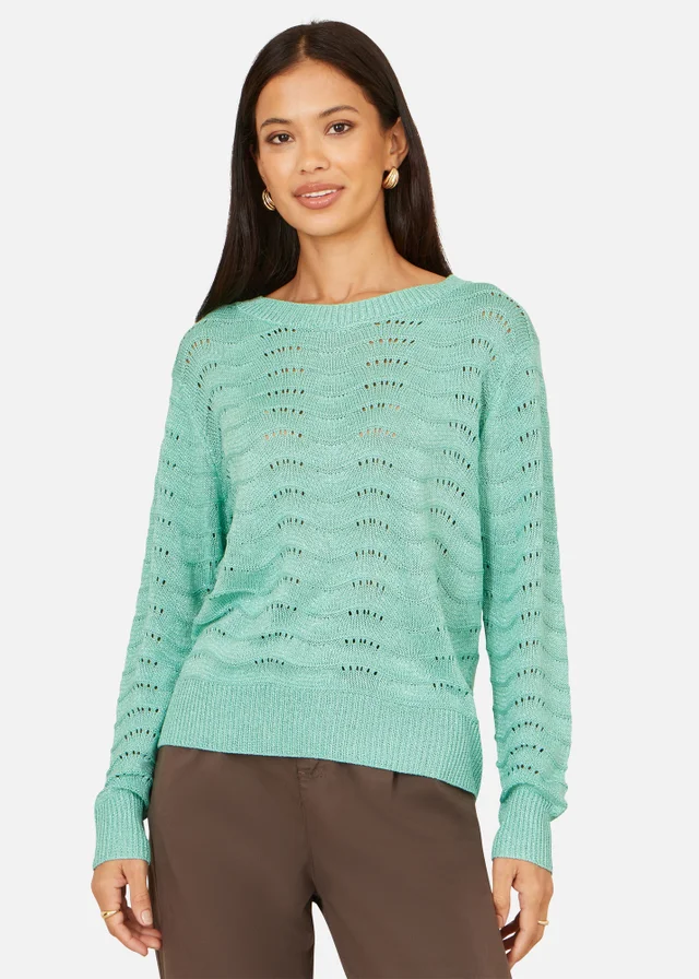 Yumi Aqua Wave Metallic Thread Relaxed Jumper