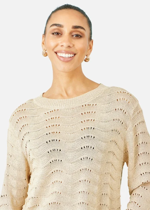 Yumi Beige Wave Metallic Thread Relaxed Jumper - M Image 3