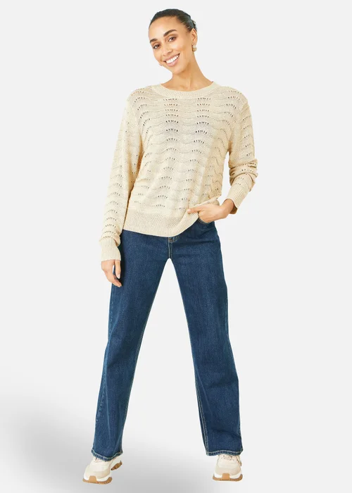 Yumi Beige Wave Metallic Thread Relaxed Jumper - M Image 2