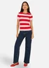 Yumi Block Red Stripe Knitted Top With Button Details - L Image 3