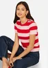 Yumi Block Red Stripe Knitted Top With Button Details - L Image 1
