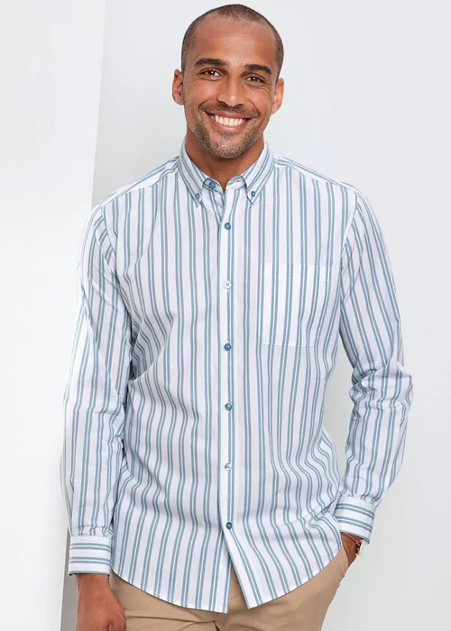 Cotton Traders Aqua Haze Long Sleeve Classic Poplin Shirt - M Image 1