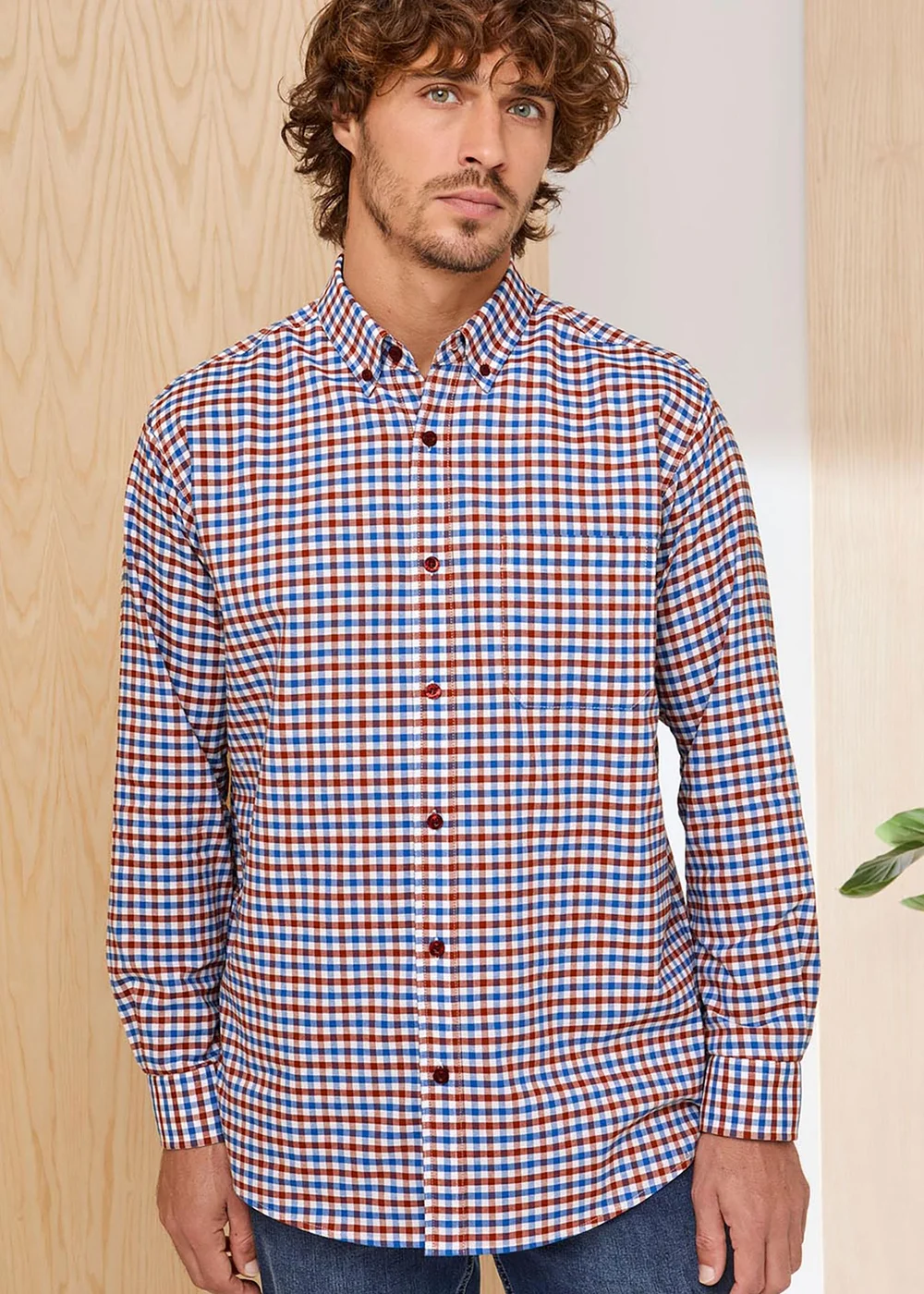 Cotton Traders Maroon Red Signature Long Sleeve Oxford Shirt - M Image 1