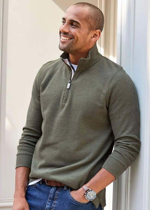 Cotton Traders Green Dusk Half Zip Brushed Rib Top - 3XL Image 3