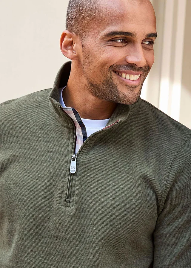 Cotton Traders Green Dusk Half Zip Brushed Rib Top