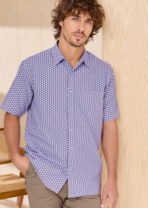 Cotton Traders Soft Iris Signature Short Sleeve Soft Touch Print Shirt - 3XL Image 1