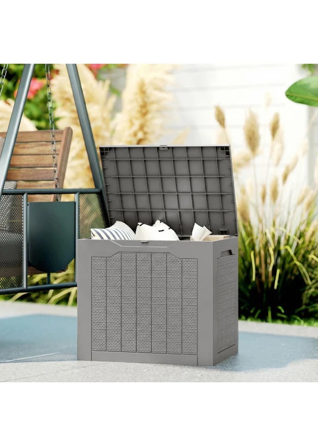 Outsunny Khaki Plastic Garden Storage Box, Storage Container w/ Handles 93L