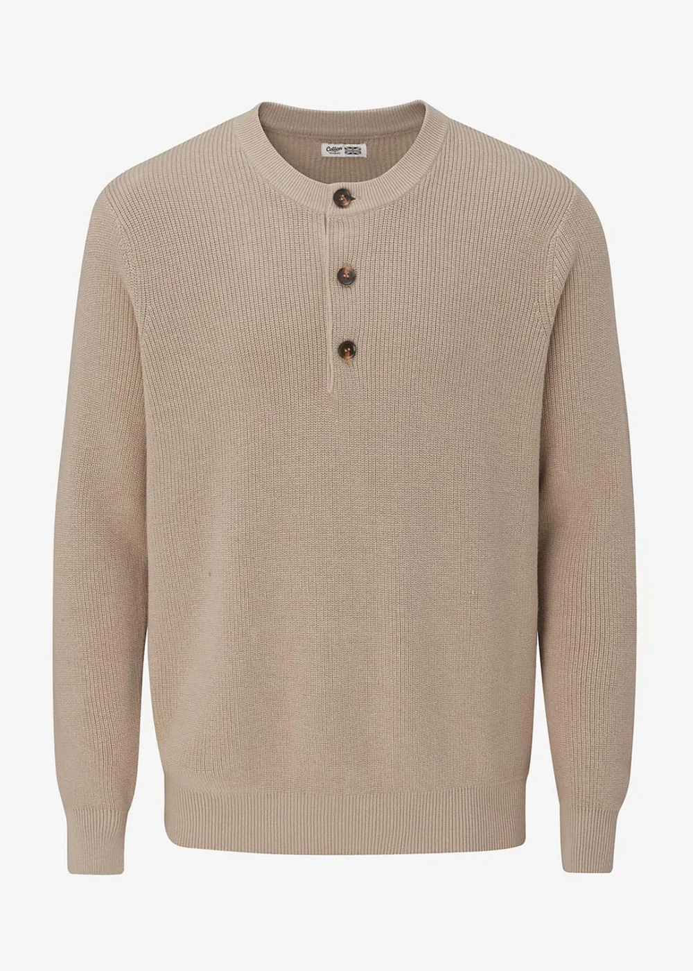 Cotton Traders Sandstone Signature Button Neck Crew Jumper - L Image 4