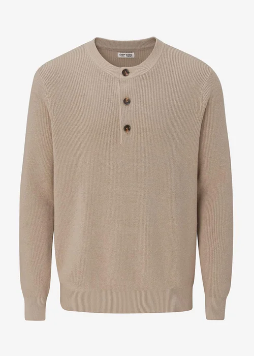 Cotton Traders Sandstone Signature Button Neck Crew Jumper - L Image 4
