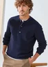 Cotton Traders Navy Signature Button Neck Crew Jumper - M Image 1