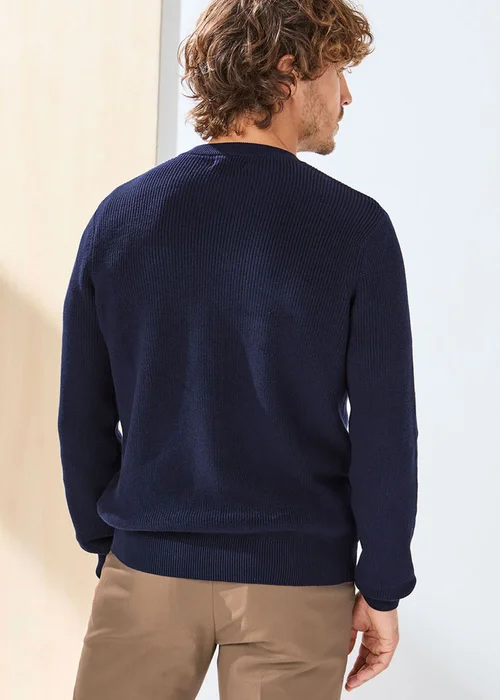 Cotton Traders Navy Signature Button Neck Crew Jumper - M Image 2