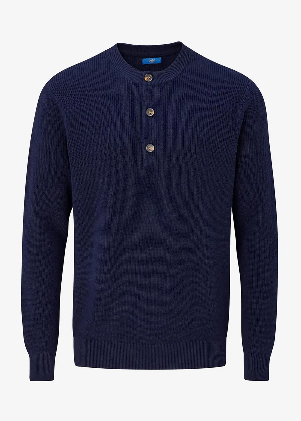 Cotton Traders Navy Signature Button Neck Crew Jumper - M Image 4