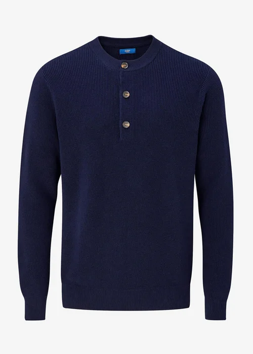 Cotton Traders Navy Signature Button Neck Crew Jumper - M Image 4