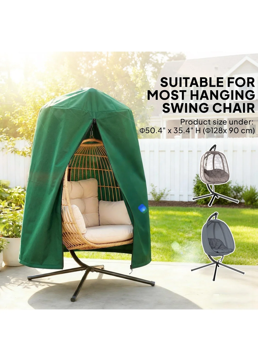 Outsunny Green Hanging Egg Chair Cover Garden Swing Chair Cover Waterproof - One Size Image 4
