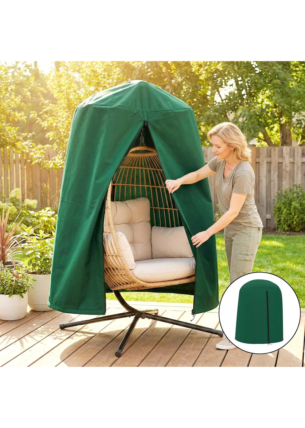 Outsunny Green Hanging Egg Chair Cover Garden Swing Chair Cover Waterproof - One Size Image 1