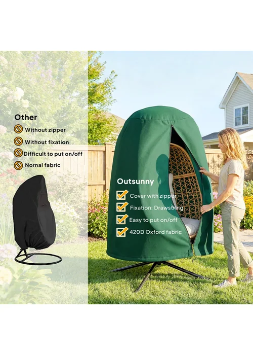 Outsunny Green Hanging Egg Chair Cover Garden Swing Chair Cover Waterproof - One Size Image 5