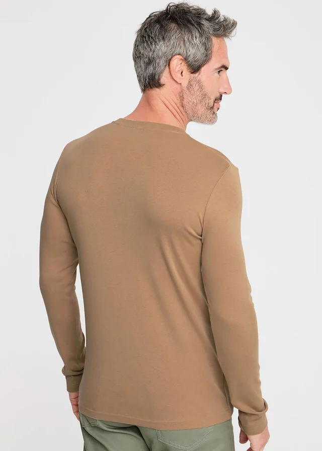 Cotton Traders Linen Pale Camel Long Sleeve Crew Neck Base Layer Top