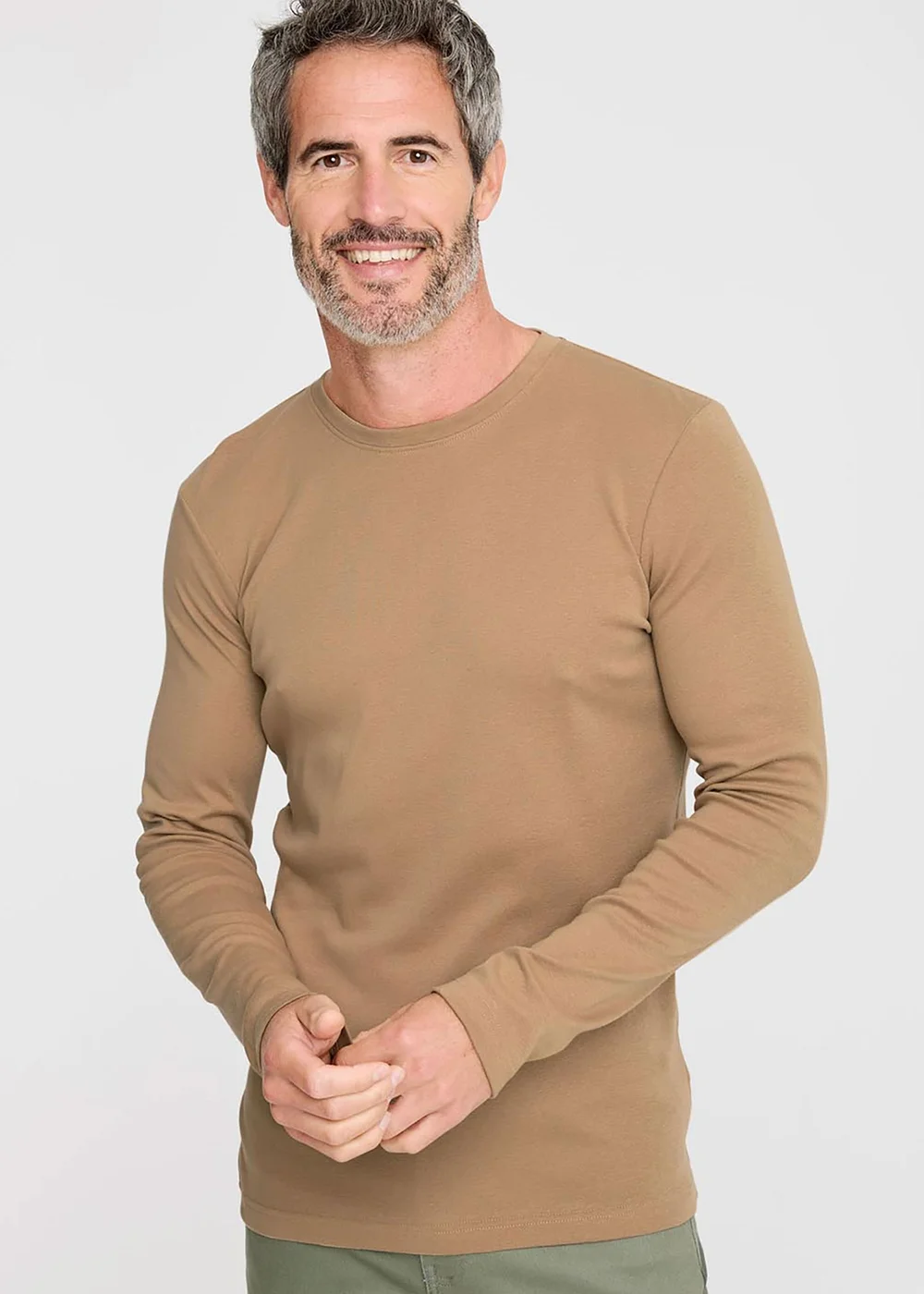 Cotton Traders Linen Pale Camel Long Sleeve Crew Neck Base Layer Top - 2XL Image 4