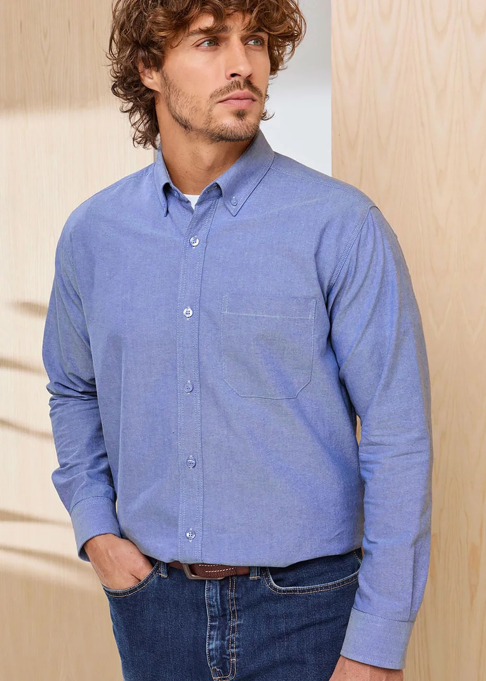Cotton Traders Dark Blue Oxford Blue Signature Long Sleeve Oxford Shirt - 5XL Image 1