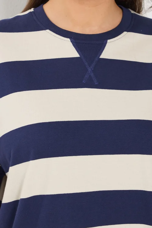Yours Curve Navy Blue Stripe Heavyweight T-Shirt - 18 Image 4