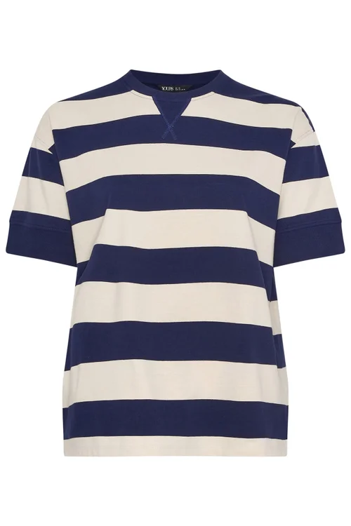 Yours Curve Navy Blue Stripe Heavyweight T-Shirt - 18 Image 5