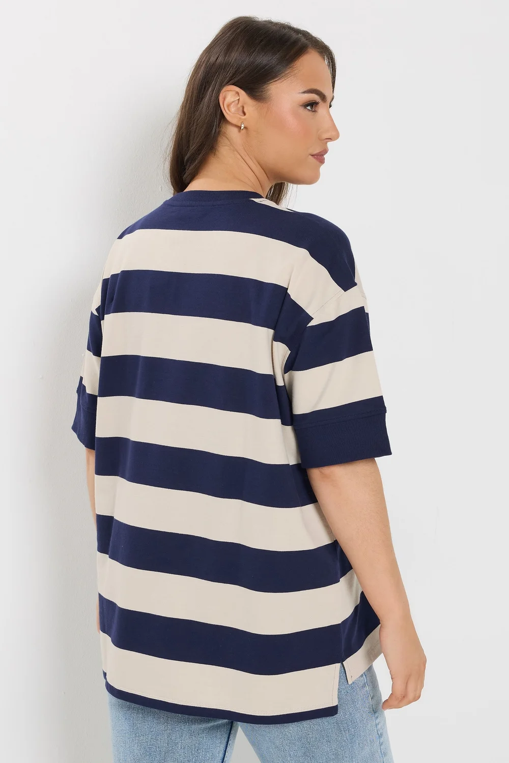Yours Curve Navy Blue Stripe Heavyweight T-Shirt - 18 Image 3