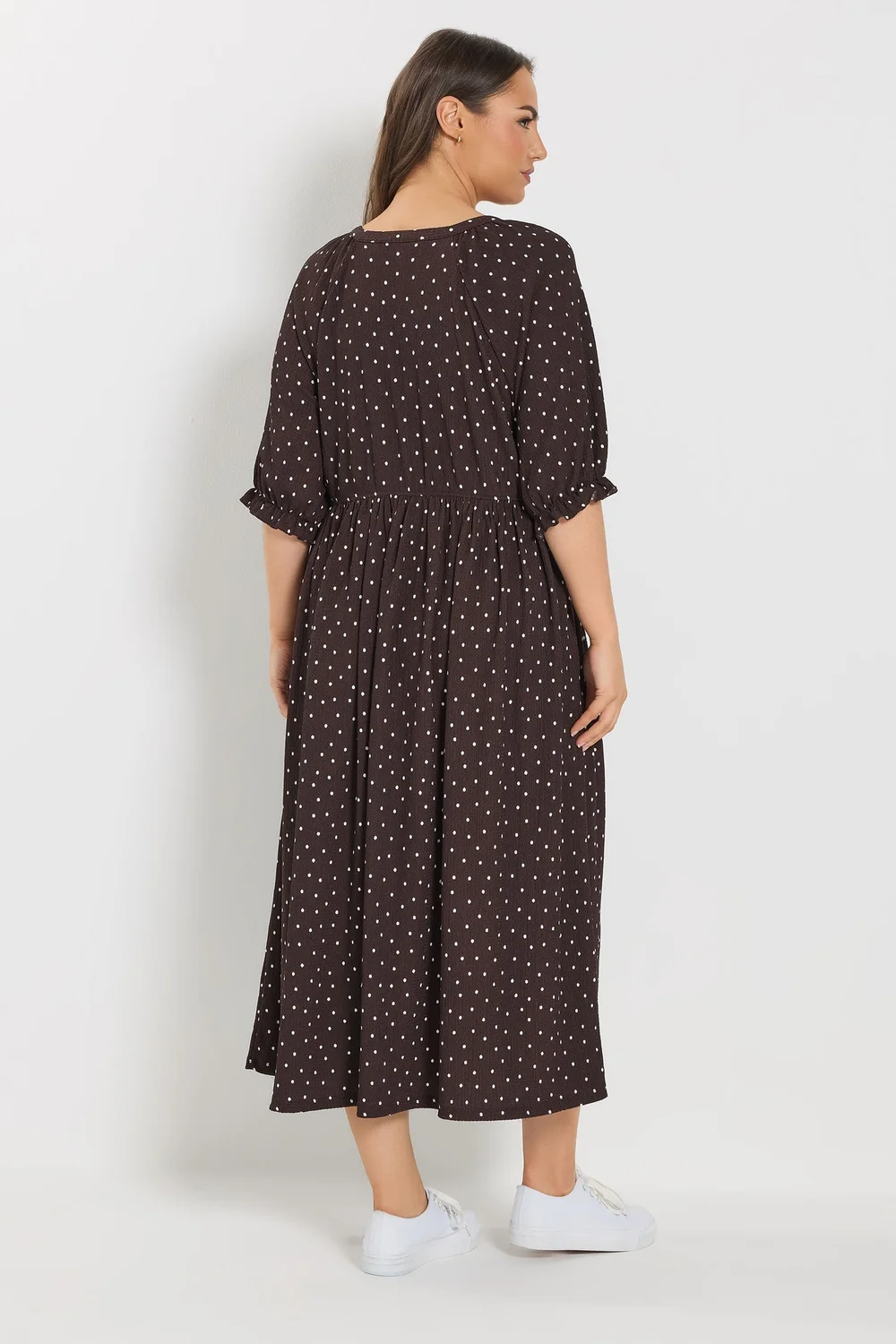 Yours Curve Chocolate Brown Polka Dot Dress - 22-24 Image 3