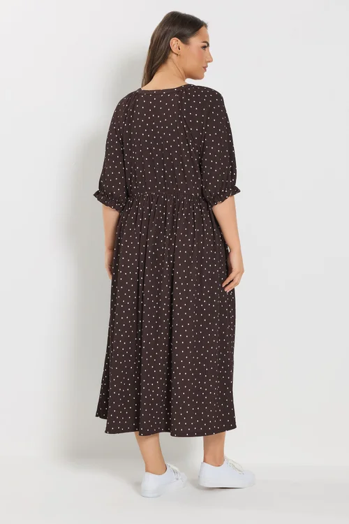 Yours Curve Chocolate Brown Polka Dot Dress - 22-24 Image 3