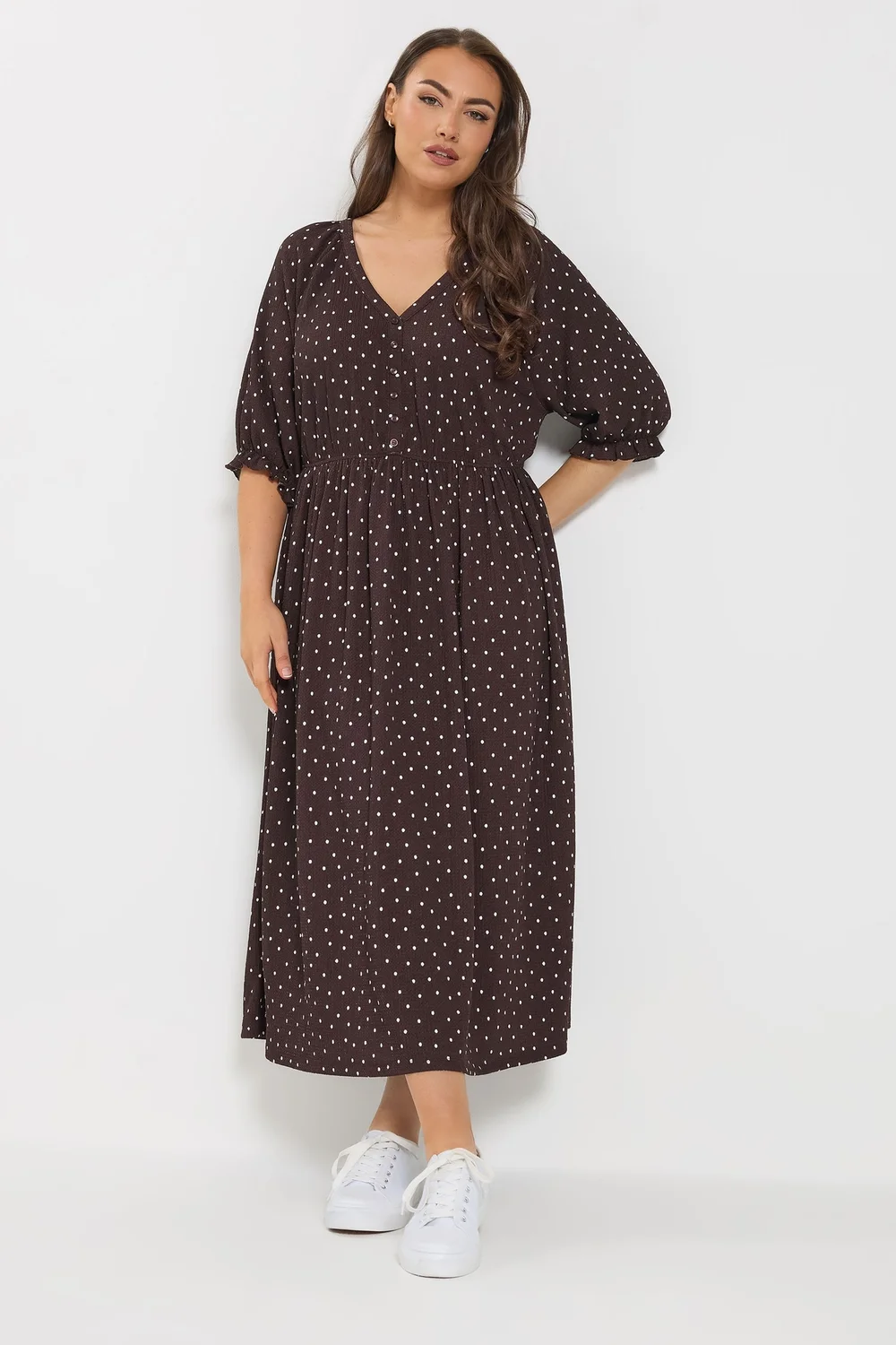Yours Curve Chocolate Brown Polka Dot Dress - 22-24 Image 2