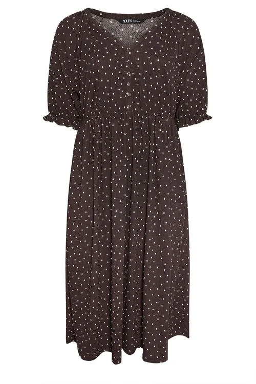 Yours Curve Chocolate Brown Polka Dot Dress - 22-24 Image 5