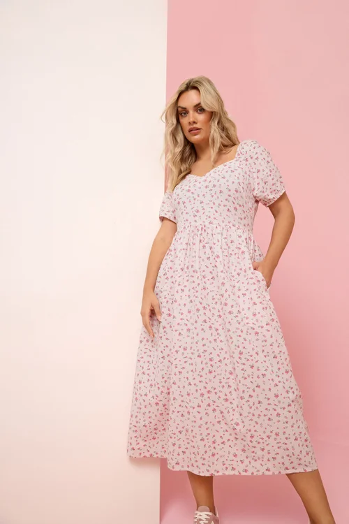 Yours Curve Pink Ditsy Print Midi Dress - 26-28 Image 1