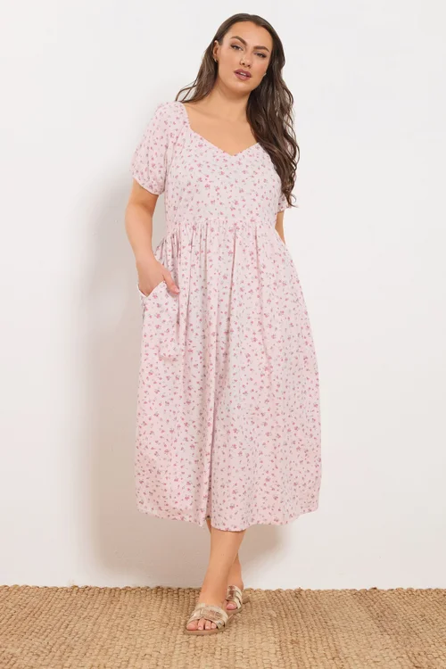 Yours Curve Pink Ditsy Print Midi Dress - 26-28 Image 2