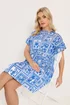 Yours Curve Blue Mixed Shell Frill Sleeve Tunic Dress - 16 Image 1