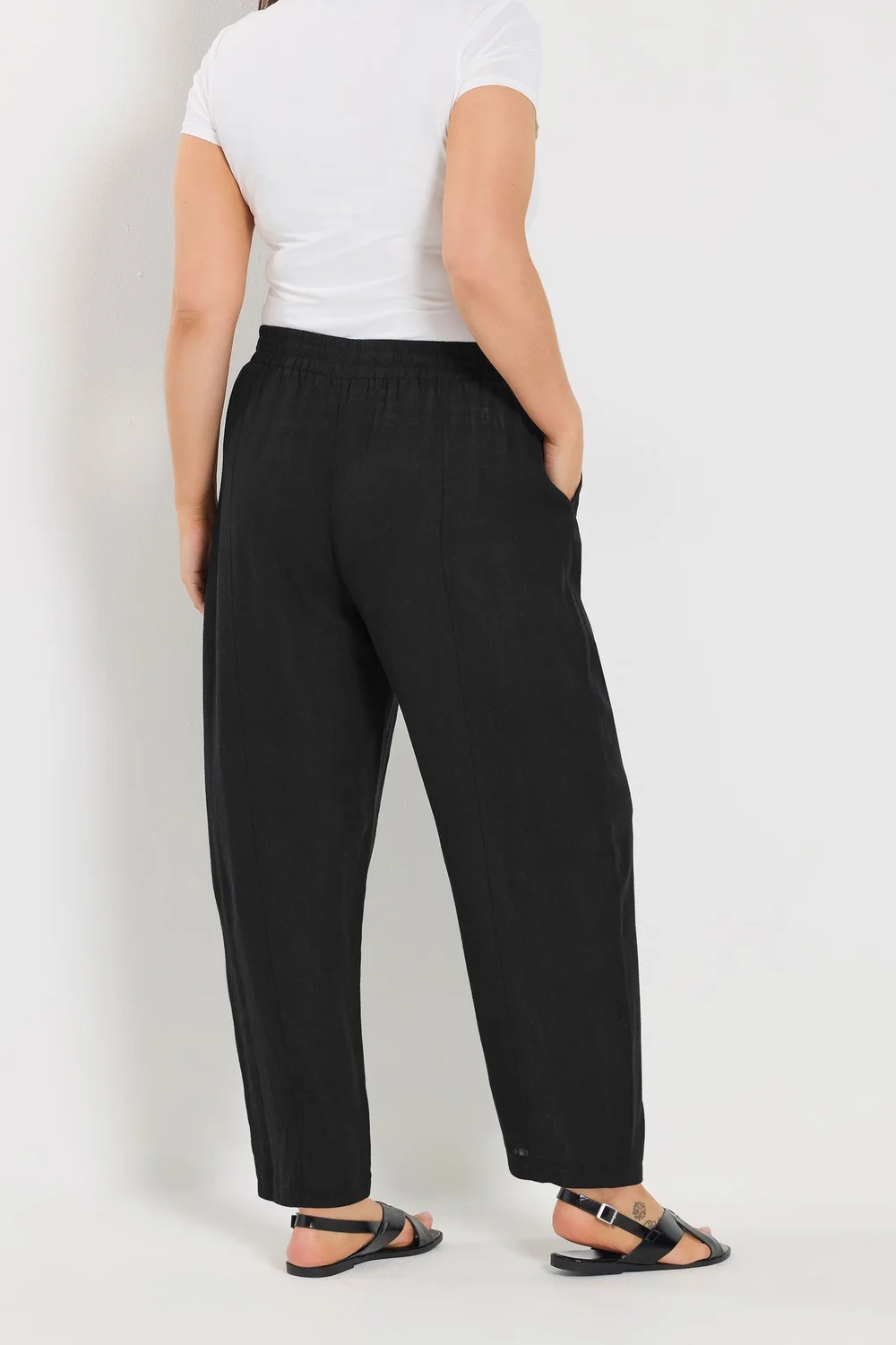 Yours Curve Black Barrel Leg Linen Trousers - 20 Image 3