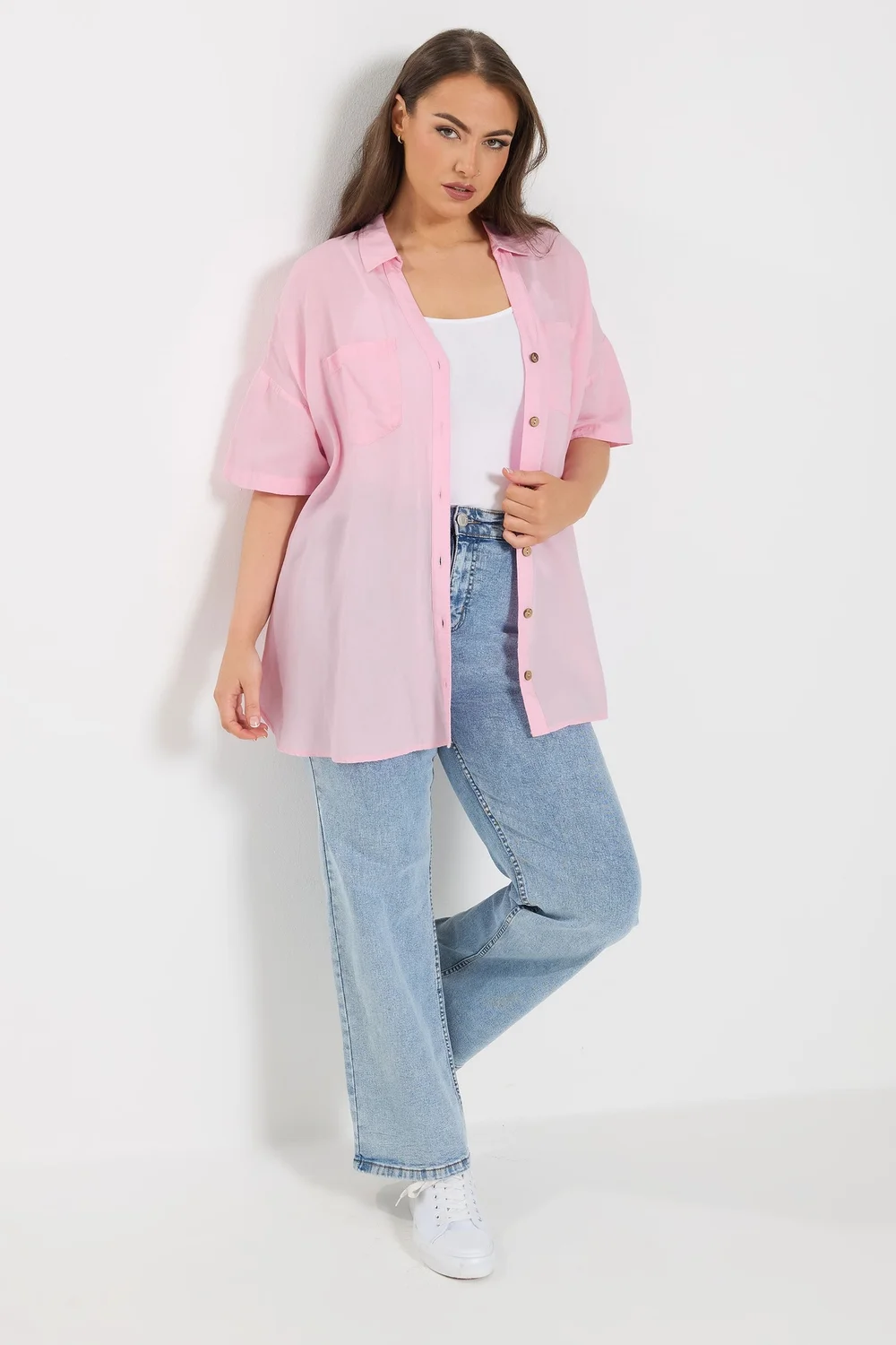 Yours Curve Pink Short Sleeve Linen Shirt - 26-28 Image 4