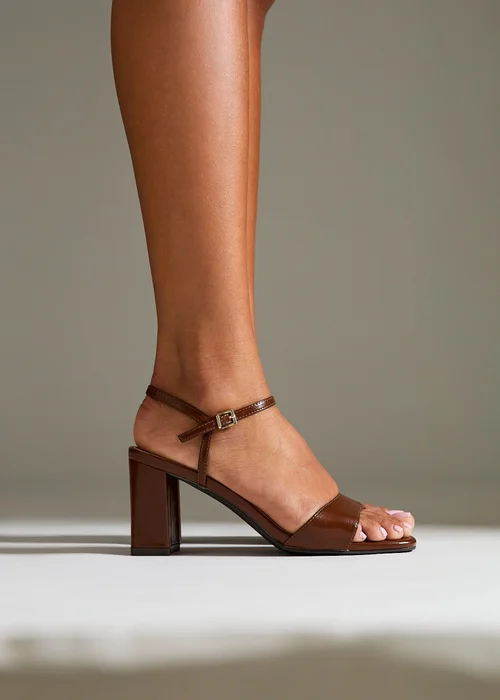 Linzi Reveal Brown Faux Leather Block Heeled Sandals - Size 7 Image 1