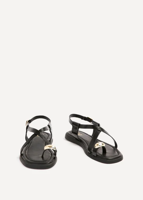 Linzi Salma Black & Gold Flat Sandals - Size 7 Image 3