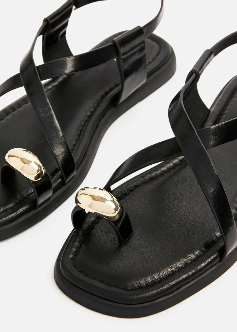 Linzi Salma Black & Gold Flat Sandals - Size 7 Image 4