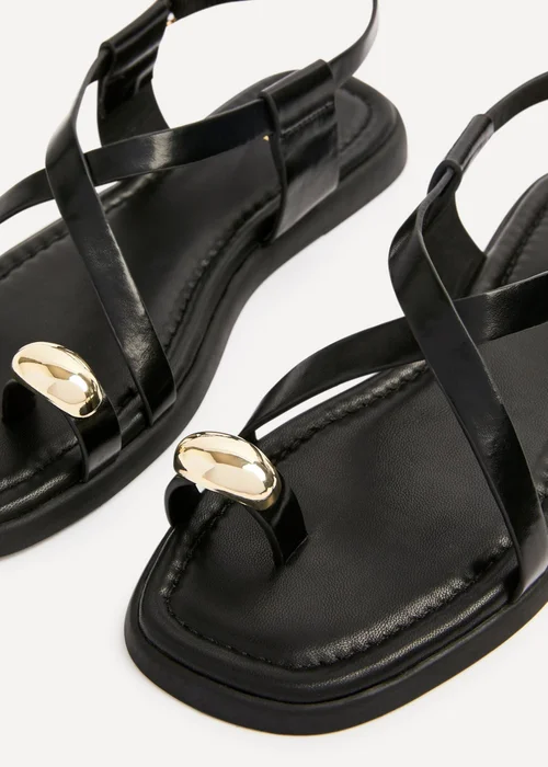 Linzi Salma Black & Gold Flat Sandals - Size 7 Image 4