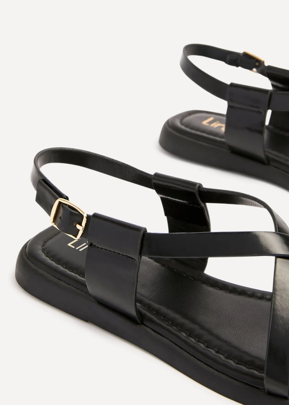 Linzi Salma Black & Gold Flat Sandals - Size 7 Image 5