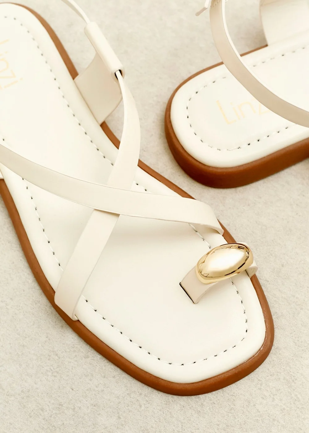 Linzi Salma Cream & Gold Flat Sandals - 8 Image 1